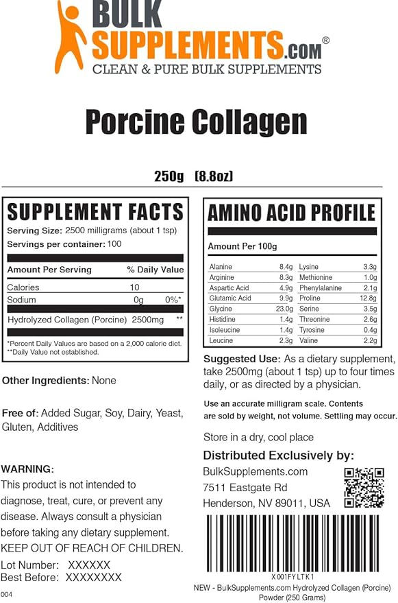 BulkSupplements.com Porcine Collagen Powder 2500mg per 250g (8.8 (8.8 oz)