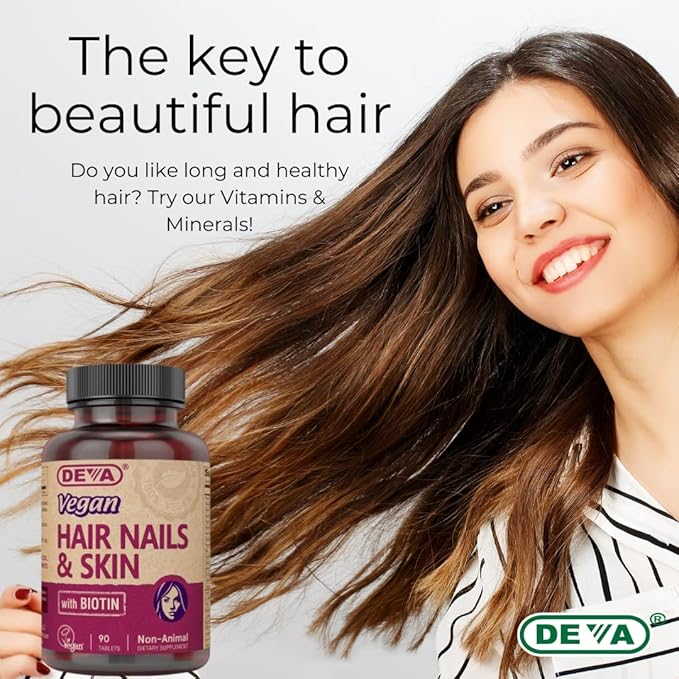 DEVA Vegan Vitamins Hair, Nails & Skin Supplement with 500 mcg of Biotin Per Tablet 90 Tablets (Pack of 2)