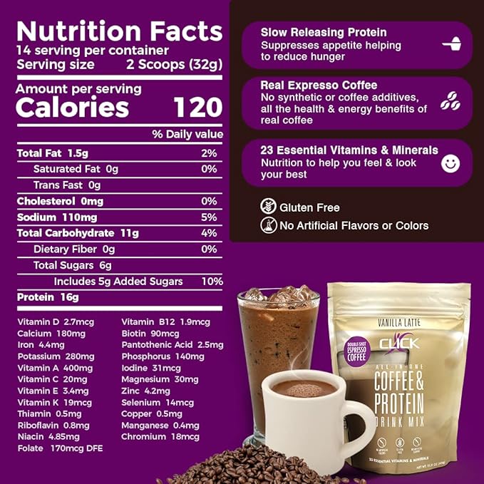 CLICK All-in-One Protein & Coffee Meal 10 Single (1.1 Ounce)