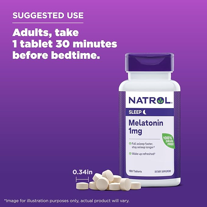 Natrol, Melatonin Tablets Helps You Fall 100 Vegetarian 1mg, 180 180 Count