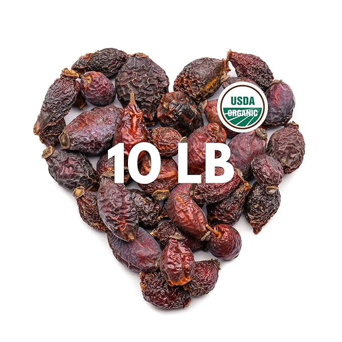 Super Large Value Pack 10 LB β Organic Dried Rosehip Fruit β Organic Rose Hips Whole (Rosa Canina) - Rich in Vitamin C, Antioxidants, & Immune Support β 100% Natural & Pure