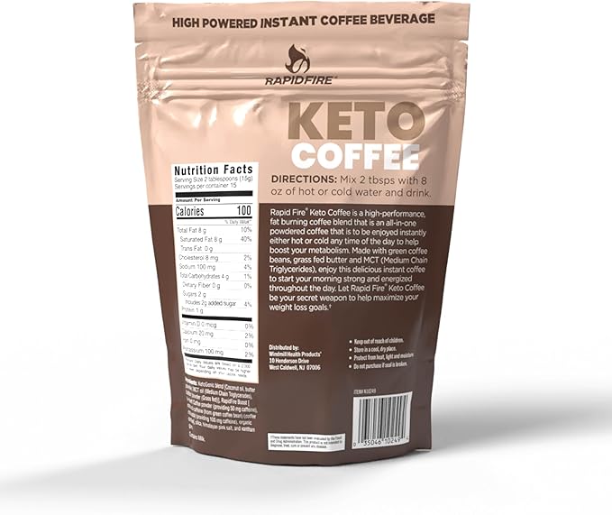 Rapidfire Ketogenic High Performance Instant Coffee Mix, Supports Energy and Metabolism, 15 Servings, brown, 7.93 ounce (pack of 1)