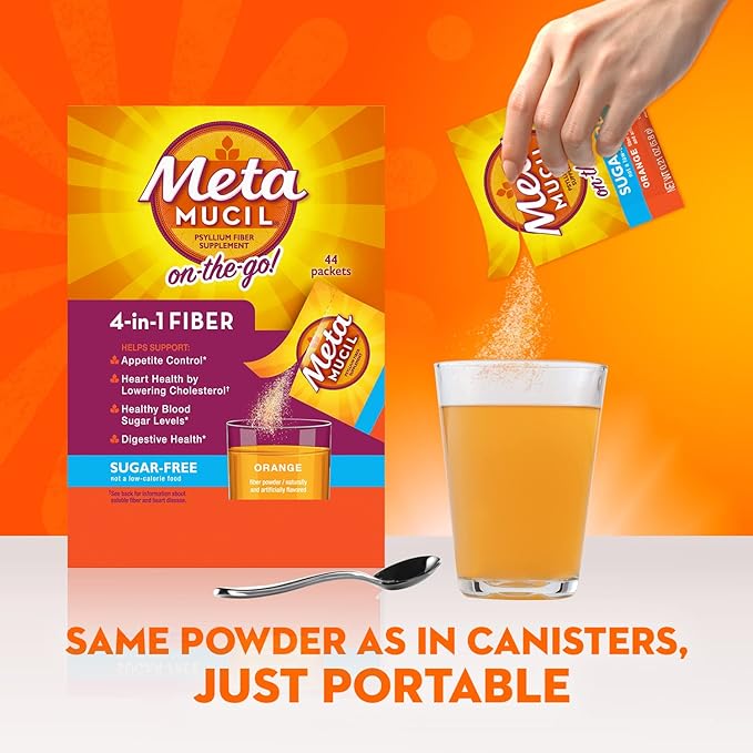 Metamucil On-The-Go, Daily Psyllium Husk Powder 4-in-1 Fiber 44 Packets