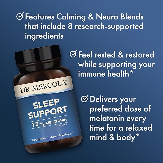 Dr. Mercola Sleep Support with Melatonin, 1.5mg Melatonin 30 Servings (30 Capsules),
