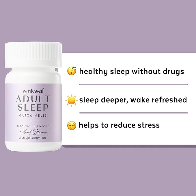 Wink Well 3 mg Melatonin Sugar Free Sleep Melts for Adults- Nighttime Natural Sleep Aid to Help Increase Sleep, Boost Immune System- Easy Dissolvable Sleep Supplement- 30 Tablets