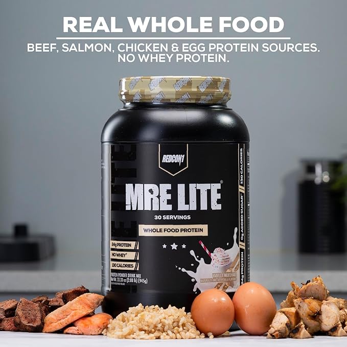 REDCON1 MRE Lite Whole Food Protein Powder, Blueberry Cobbler - Low Carb & Whey Free Meal Replacement with Animal Protein Blends - Easy to Digest Supplement Made with MCT Oils (30 Servings)