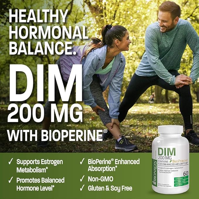 Bronson DIM Supplement 200 MG Diindolymethane with BioPerine for Enhanced Absorption, Estrogen Metabolism & Maintains Balanced Hormone Levels, 120 Vegetarian Capsules