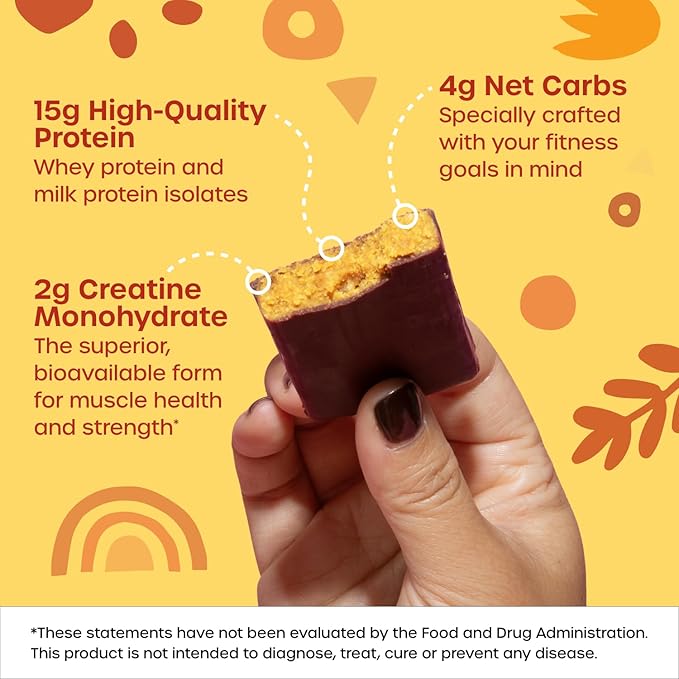 Fx Yes Whey Bar, Peanut Butter Crunch - 15g Whey Protein Bar with Creatine to Support Muscles, Energy & Peak Performance - 1g Sugar (12 Bars)