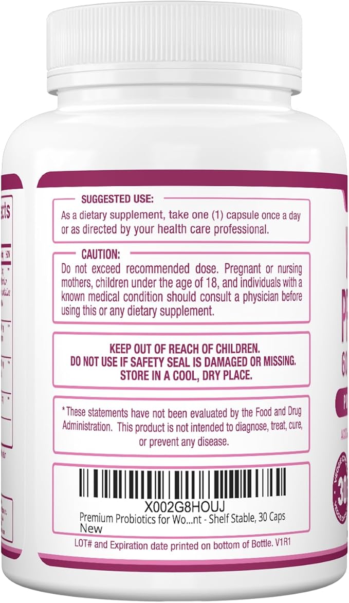 Purely Optimal Women's Probiotic Supplement - 60 Billion CFU with Prebiotics, 10 Strains Including Lactobacillus & Bifidobacterium, Digestive & Vaginal Health Support, UTI Defense - 30 Capsules