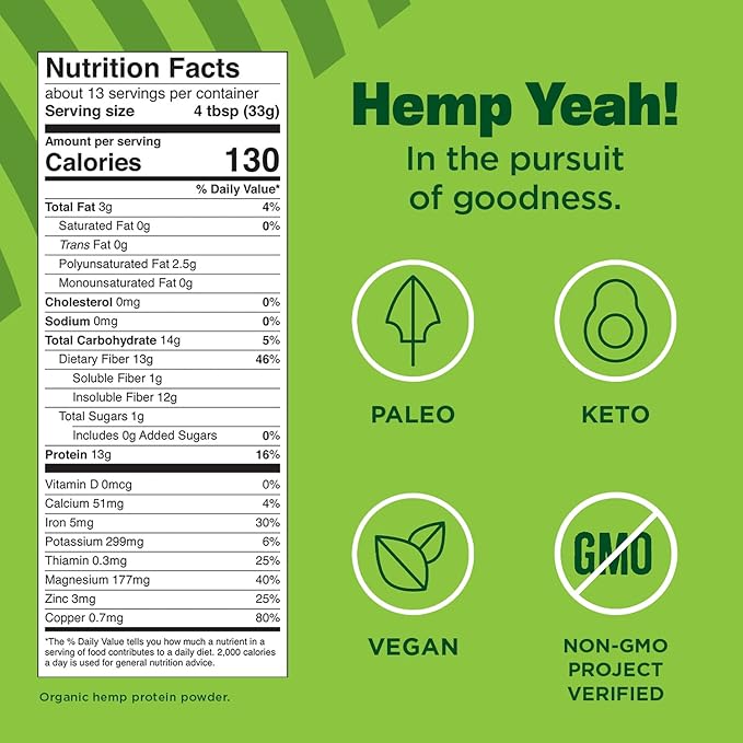 Manitoba Harvest Hemp Yeah! Organic Max 16oz; with 13g of 13g Protein 2.5g Omegas 3&6 per