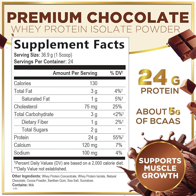 Whey Protein Powder, Rich Double Chocolate 24g Protein 24 Servings