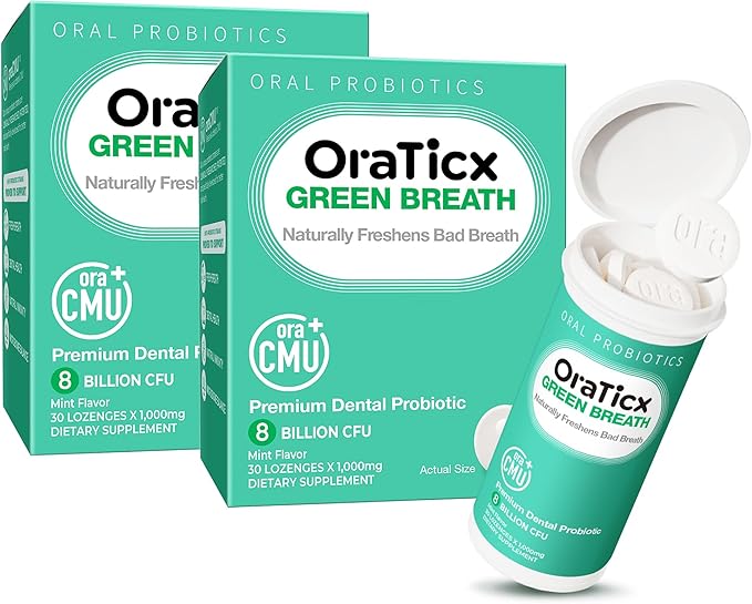 Oral Probiotics Green Breath, Freshen Bad Breath, Dental Probiotic Supplement for Oral Health, 8 Billion CFU, Mint Flavor 30 Lozenges 2-Pack