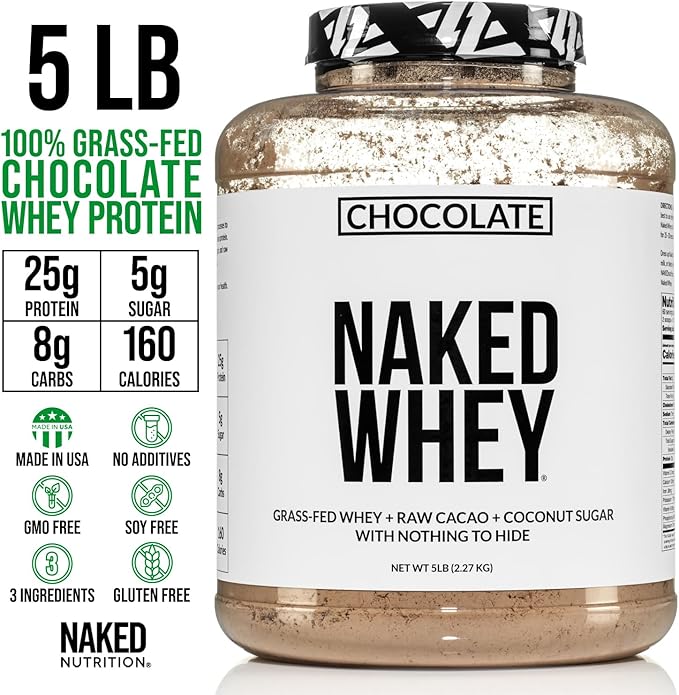 NAKED Whey Protein Supplement Powder, Chocolate, 60 Servings, 5 Ib