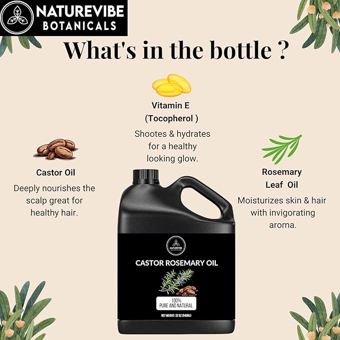 Naturevibe Botanicals Castor Rosemary Oil 32 Ounces 100% Pure