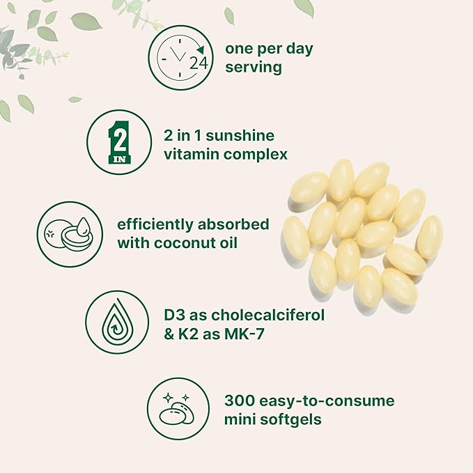 Vitamin D3 2,000 iu Plus K2 (MK-7) 50 50 mcg, 300 Virgin 2 in 1 Vitamins