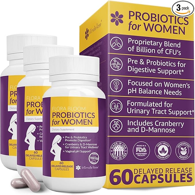 Probiotics for Women- 3 Pack(180 Capsules) - Ultimate Flora Bloom Probiotic Supplement for Women - Healthy Vaginal Odor Probiotic - Formula for pH Balance, UTI, BV & GBS Relief
