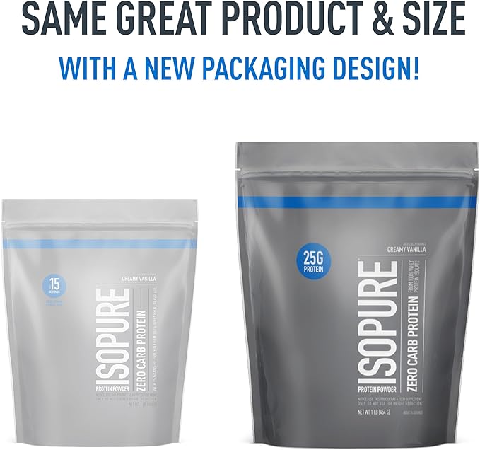 Isopure Zero Carb 100% Pure Whey Isolate Protein Powder, Lactose Free, Gluten Free, With Vitamins, Creamy Vanilla, 25g Protein Per Serving, 1 Lb, 15 Servings