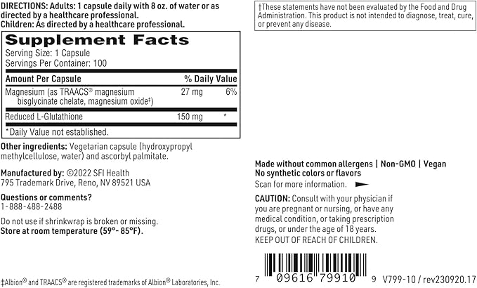 Klaire Labs Reduced L-Glutathione 150 Milligrams (100 Capsules)