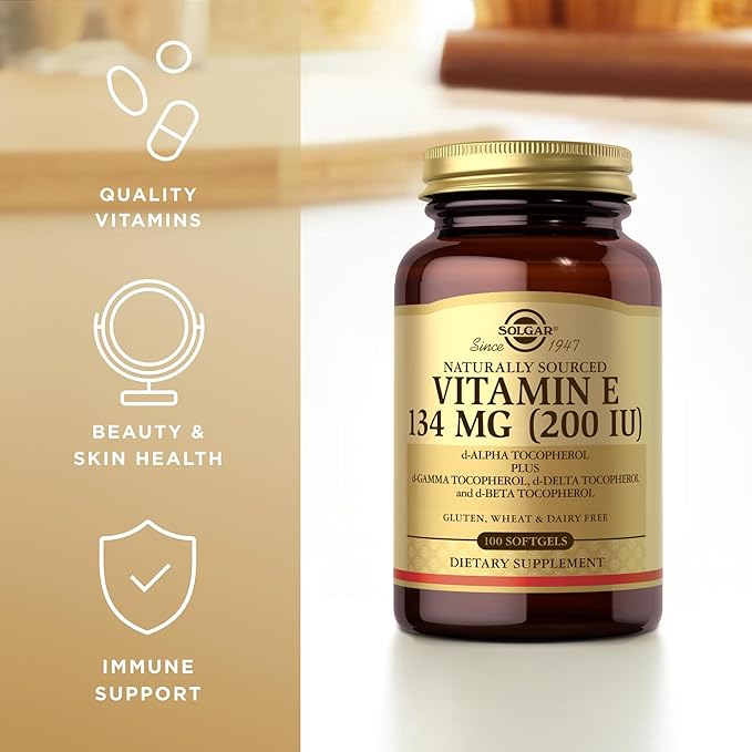 SOLGAR Vitamin E 200 IU - 100 Softgels, Pack of 2 - Natural Antioxidant, Immune System Support - Gluten Free, Dairy Free - 200 Total Servings