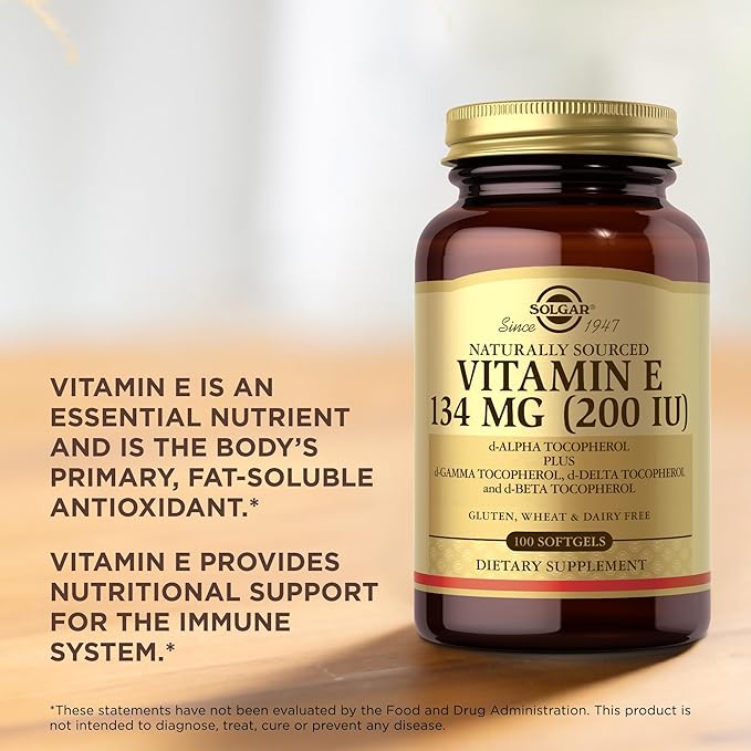 SOLGAR Vitamin E 200 IU - 100 Softgels, Pack of 2 - Natural Antioxidant, Immune System Support - Gluten Free, Dairy Free - 200 Total Servings