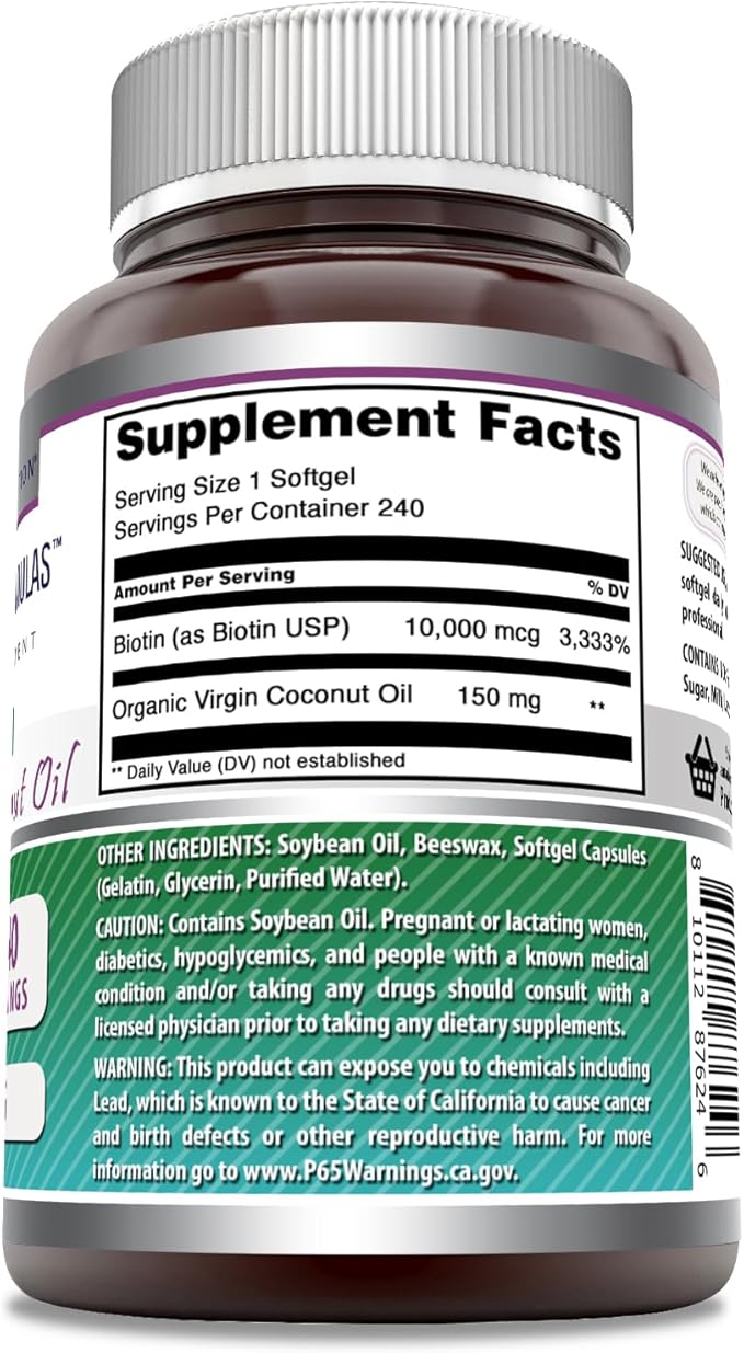 Amazing Formulas Biotin with Extra Virgin 10000 Mcg (1 Pack, 240 Count)