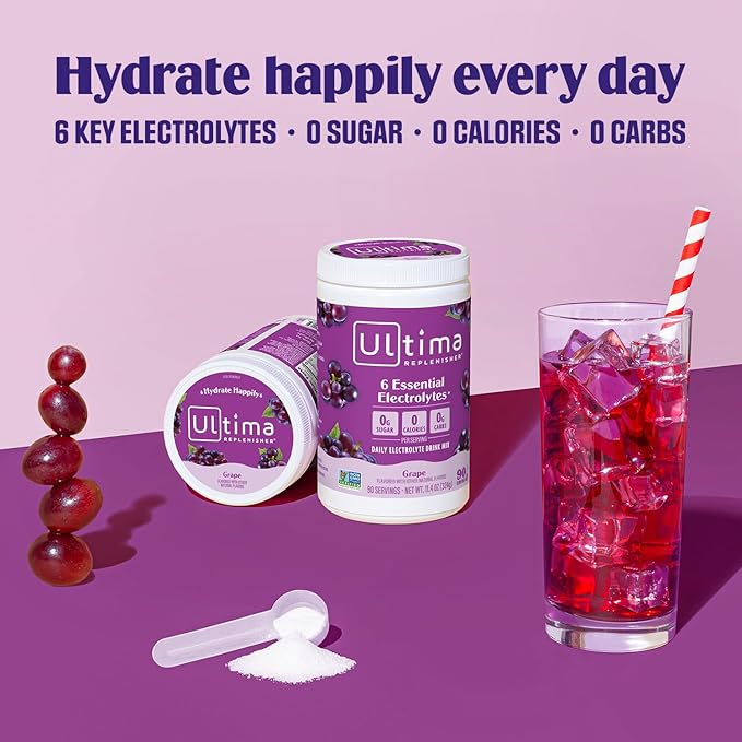 Ultima Replenisher Daily Electrolyte Powder Drink Mix – Grape, 90 Servings – Hydration Powder with 6 Key Electrolytes and Trace Minerals – Keto Friendly, Vegan, Non-GMO and Sugar-Free