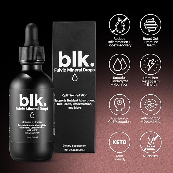 blk. PH 8+ Natural Mineral Alkaline Water Drops Electrolyte Infused with Fulvic and Amino Acids, Zero Sugar, 2oz., 2-Pack