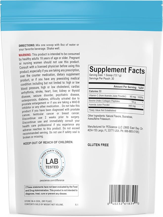 PEScience Collagen Peptides Powder, Hydrolyzed Collagen 30 Servings,