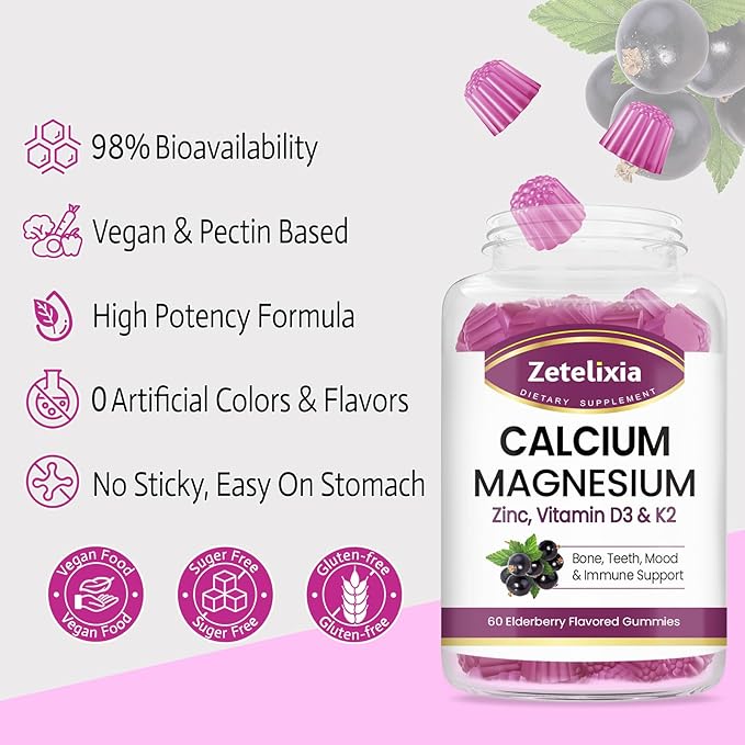 Sugar Free Calcium Gummies for Women D3 & K2, Calcium 120 Count