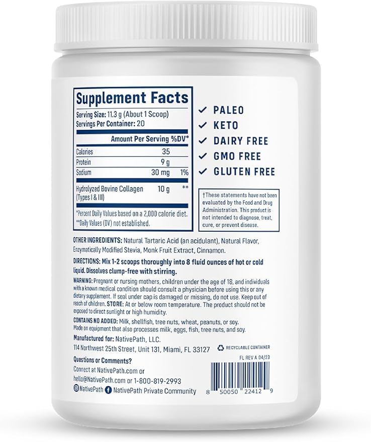 NativePath Collagen Peptides 1 & 3 Collagen. 228g)