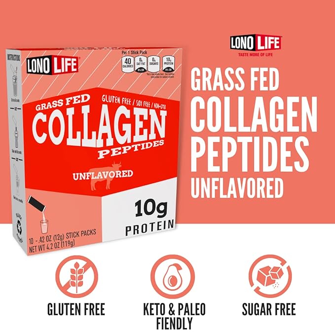 LonoLife - Unflavored Collagen Peptides 10g Protein, 10 Servings, 10 Count
