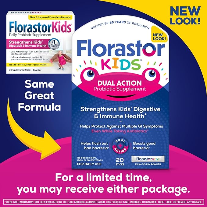 Florastor Kids Dual Action Probiotic Supplement, 20 Easy-to