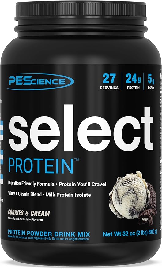 PEScience Select Low Carb Protein Powder, Cookies and Cream, 27 Serving, Keto Friendly and Gluten Free
