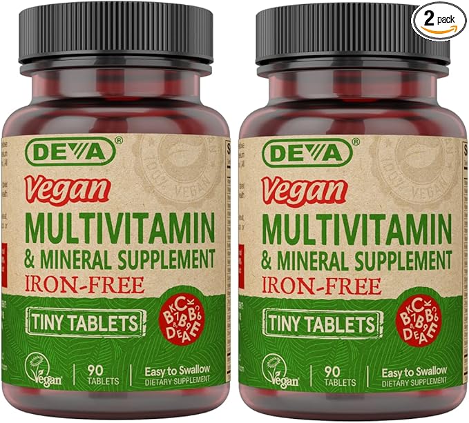 DEVA Tiny Tablets Vegan Multivitamins B12, Vitamin (2 Pack 90 Tablets