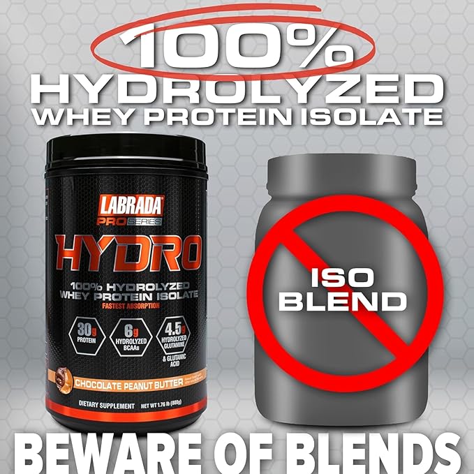 LABRADA HYDRO 100% Pure Hydrolyzed Whey 6g BCAA’s, 4.5g Glutamine, 20 Servings