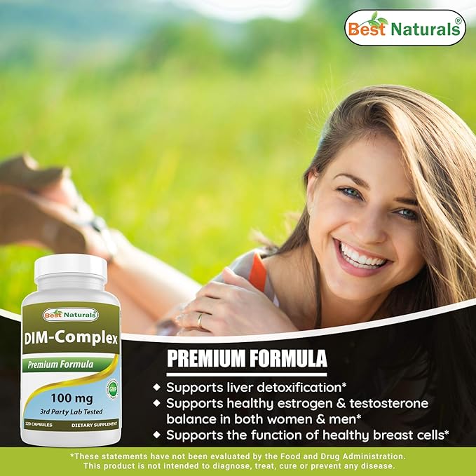 Best Naturals DIM Supplement 100 mg 120 Capsules, DIM for Estrogen Metabolism & Balance, For Menopause, Body Building, PCOS & Hormonal Acne