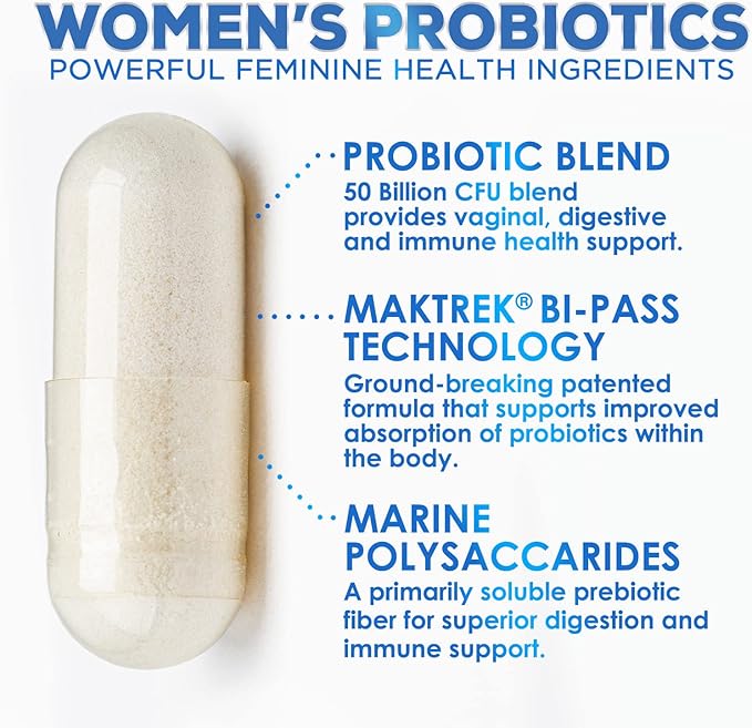 Women Probiotics For Digestive Health With 50 Billion CFU - Multi Strains Womens Probiotic With Acidophilus For Daily Vaginal & Urinary Health Support, Immune Support, Shelf Stable - 120 Capsules