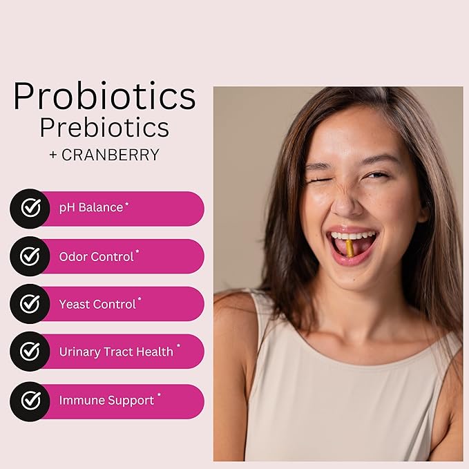 Vaginal Probiotics for Women + Prebiotics & Cranberry Pills, pH Balance, Healthy Odor, Yeast, Immune Support, Positive Microbiome Health, Women’s Acidophilus Probiotic, 60 Vegan Capsules