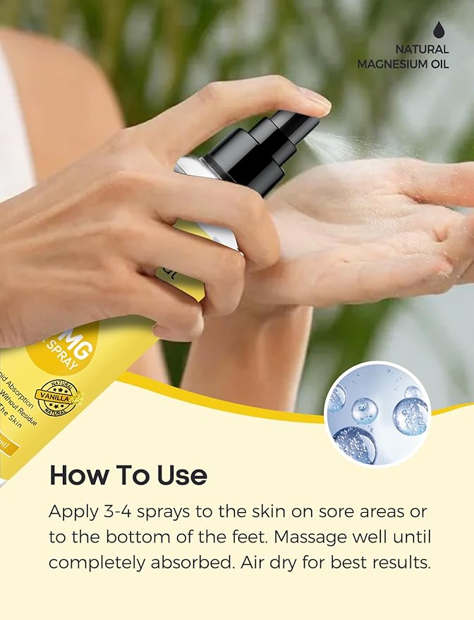 Pure Magnesium Oil Spray for Feet,Ideal Gift for Sleep & Muscle Relaxation,Better Sleep,Rapid Absorption,Quick Drying Without Residue-Vanilla