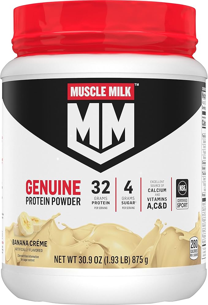 Muscle Milk Genuine Protein Powder, Banana 1.93 Pounds, 12 Servings, 32g Protein, 4g Sugar,