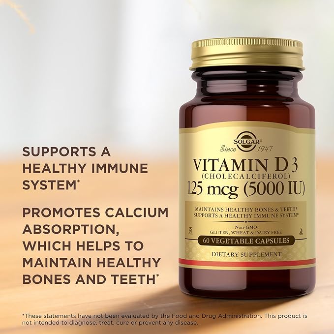 SOLGAR Vitamin D3 (Cholecalciferol) 125 mcg (5000 IU) 60 Vegetable 60 Servings