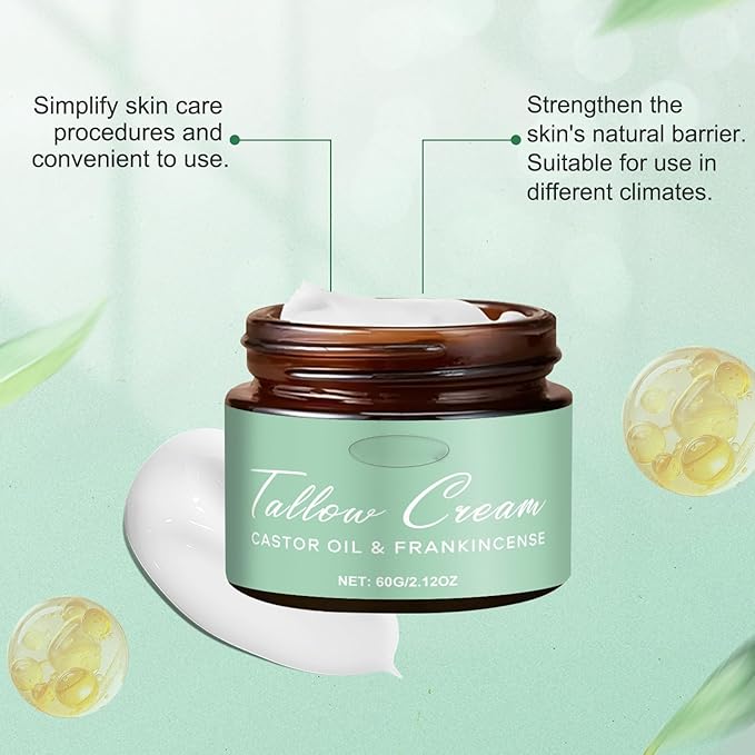 Grass-fed Tallow with Frankincense Oil & Castor oil,Tallow Moisturizer for Skin, Tallow and Manuka Honey Balm for Face & Body (1)