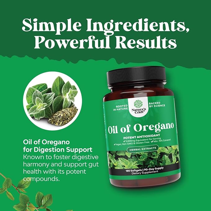 Vegan Wild Oregano Oil Softgels 3000mg Herbal 70% Carvacrol (180CT)