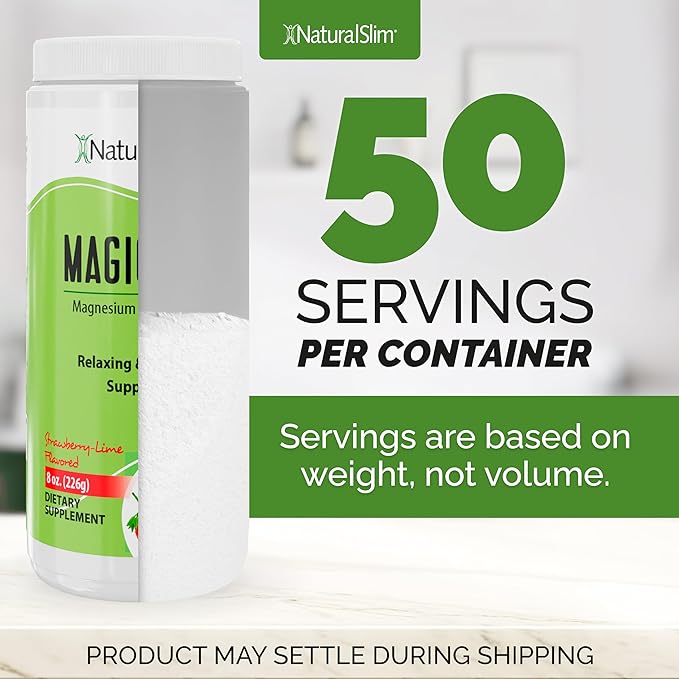 NaturalSlim Magicmag Pure Magnesium Citrate Powder – Stress, Constipation, Muscle, and Heart Support | Natural Strawberry & Lime Flavored Magnesium Supplement - 8oz Drink Mix (3 Pack)