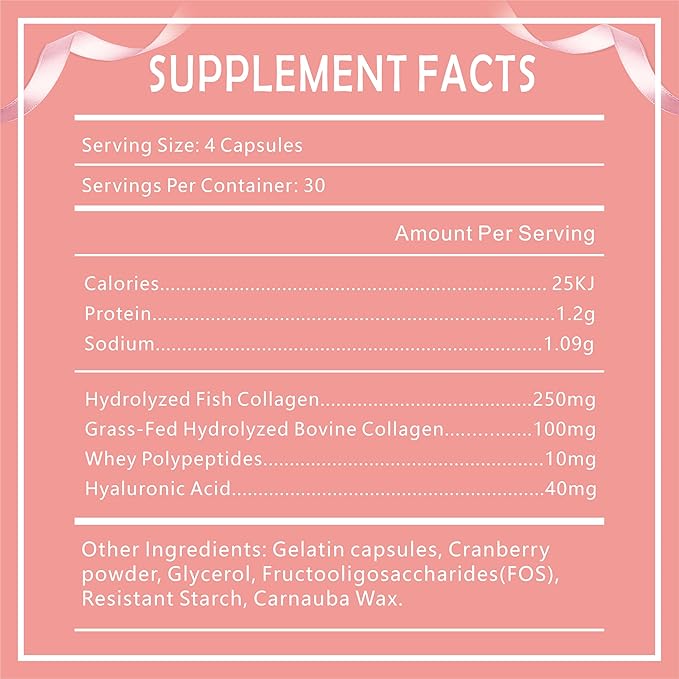 GDME Multi Collagen Peptides Powder for Women - Type I, II, III, V, X - Hydrolyzed Collagen Peptides, Supports Skin Hair Nail & Joint, Grass-Fed, Non-GMO, 120 Capsules