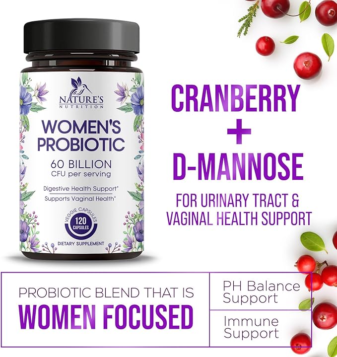 Probiotics for Women's Digestive Health, 60 Billion CFU 16 Strains for Vaginal pH, Gut Health & Immune Support, Daily Probiotic Supplement for Feminine Health, Gluten Free - 120 Capsules