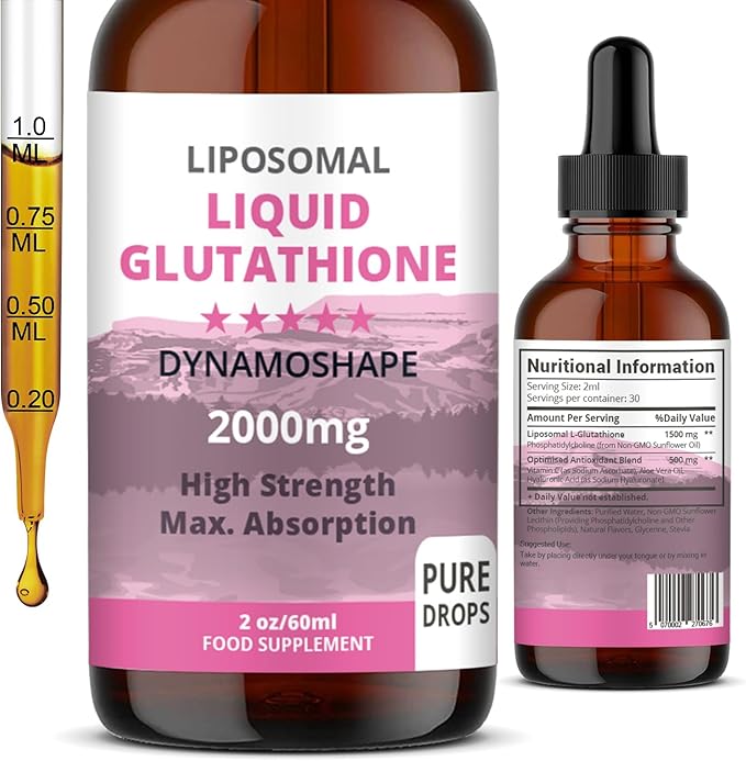 Liposomal Glutathione 2000mg with Vitamin C, Oral Glutathione Liquid, Antioxidant Supplement for Detox, Superior Absorption, Higher Dosage (Pack of 1)