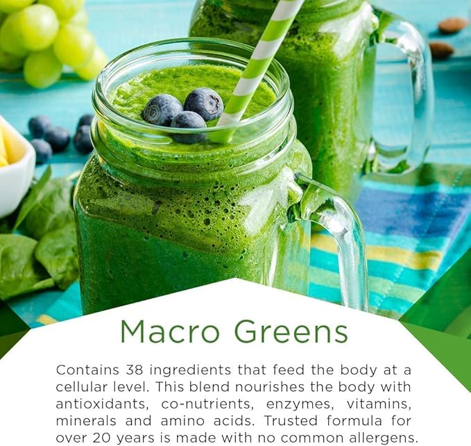 MacroLife Naturals Macro Greens Powder 38 Superfood Probiotic Antioxidant Enzyme & Herbal Supplement Immunity Energy Cleanse - Non-GMO Vegan Gluten-Free Dairy-Free - 2 oz (6 Servings)
