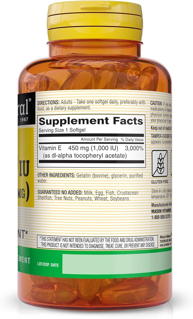 MASON NATURAL Vitamin E 450 mg (1,000 IU) 50 Softgels