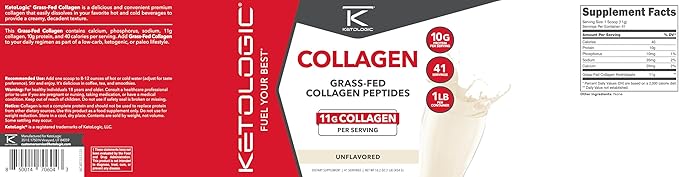 Ketologic Grass Fed Collagen Hydrolysate Powder (1 LB) 41 Servings, 11 G 10 G